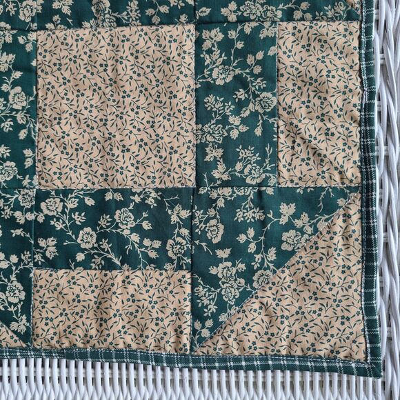 Set of 2 Handmade Patchwork Quilt Squares – Teal & Beige Country Style Designs - Picture 8 of 10